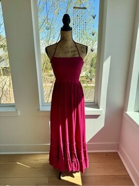 Halter Neck Fuchsia Maxi Dress